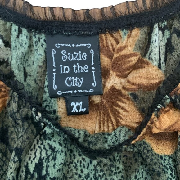 Vintage Suzie in The City Snakeskin & Floral Off The Shoulder Blouse Size XL - Picture 3 of 5